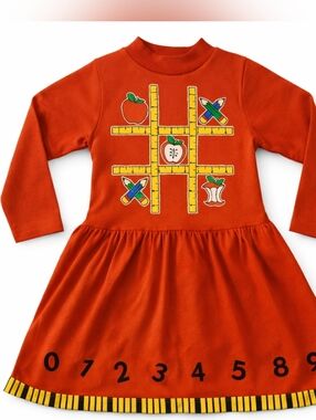 Vintage Buster Brown Girls Dress Size 5 Red Apple School Theme USA Long Sleeve